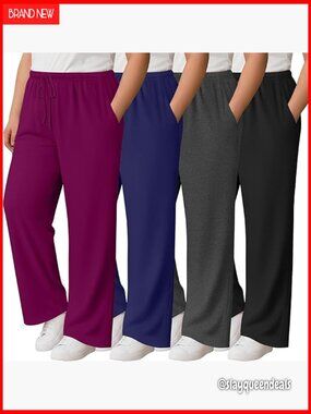 4 Pack Plus Size Wide Leg Lounge Pants with Pockets Drawstring Joggers